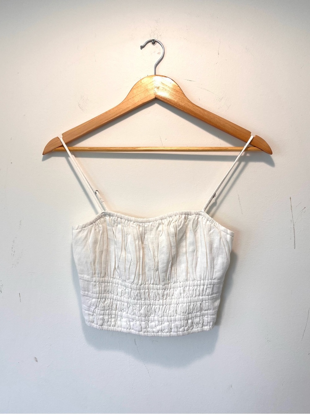 Abercrombie & Fitch White Smocked Cropped Cami